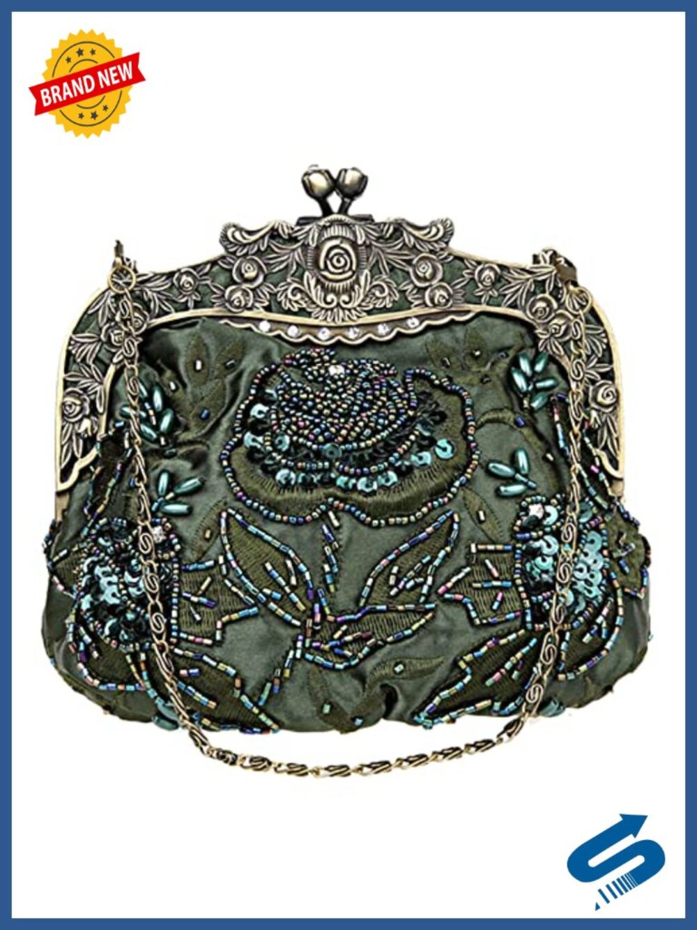 Satin Beaded Sequin Flower Evening Clutch